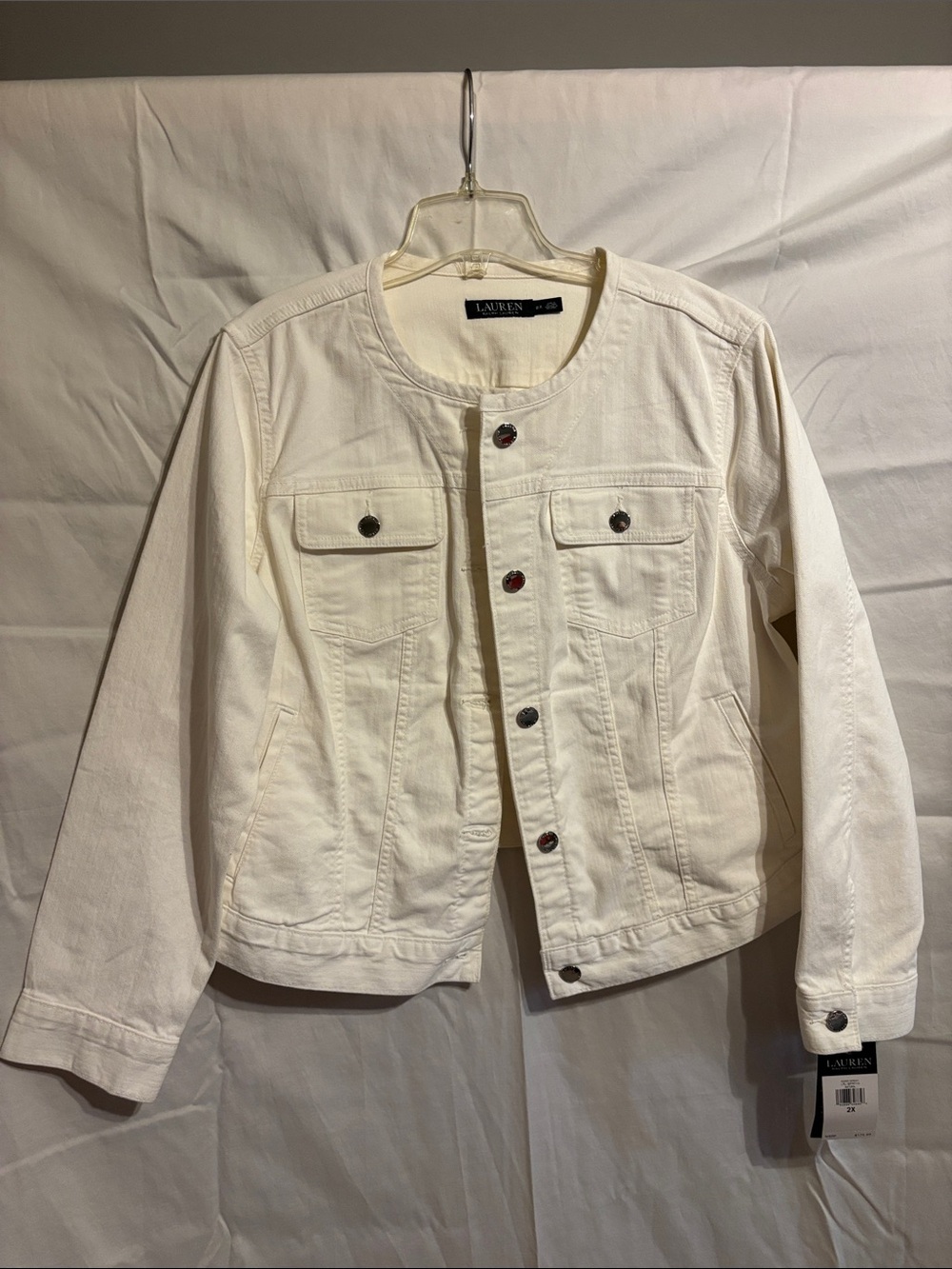 Lauren Ralph Lauren Cream/White Collarless Denim Jacket